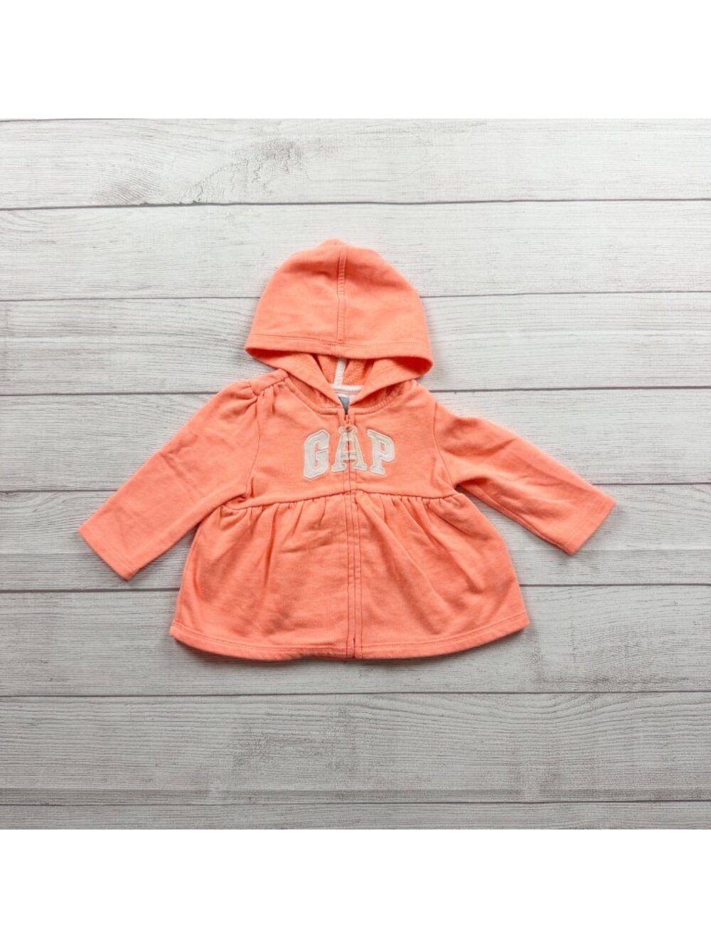 BabyGap Neon Coral Hooded Long Sleeve Peplum Jacket Sweatshirt 6-12 Months